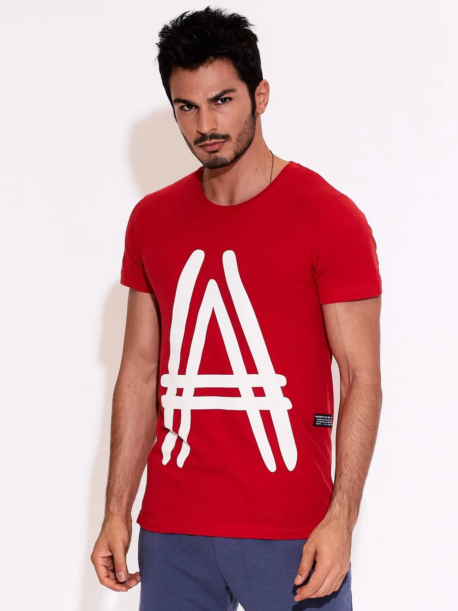 Dámské červené mužské tričko s grafickým znakem FPrice