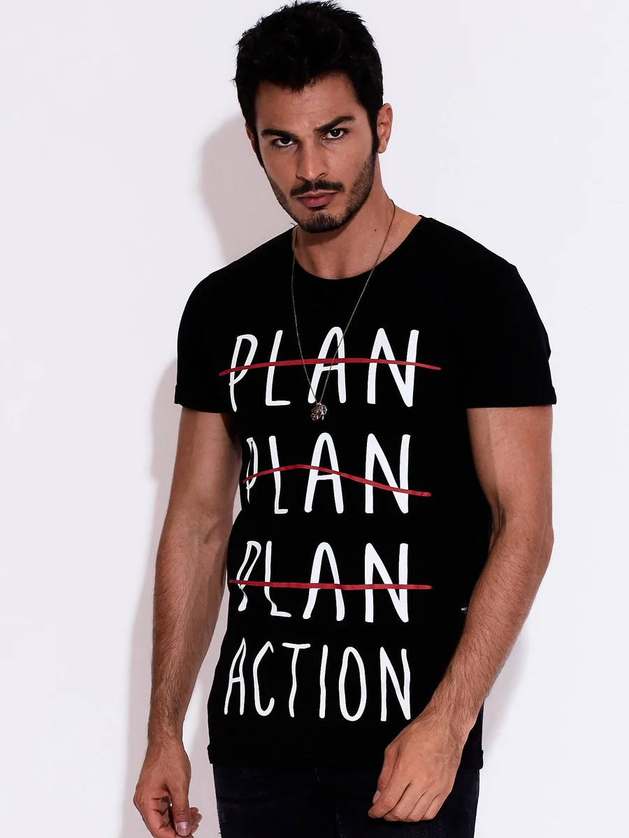 Pánské černé tričko s motivačním potiskem FPrice