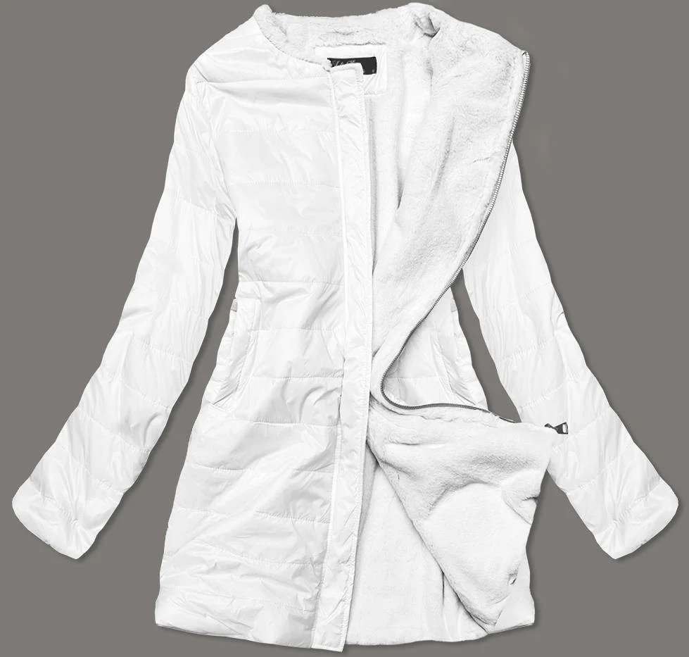 Bílá bunda pro ženy s mechovitým kožíškem pro přechodné období G1B176 L&J Studios