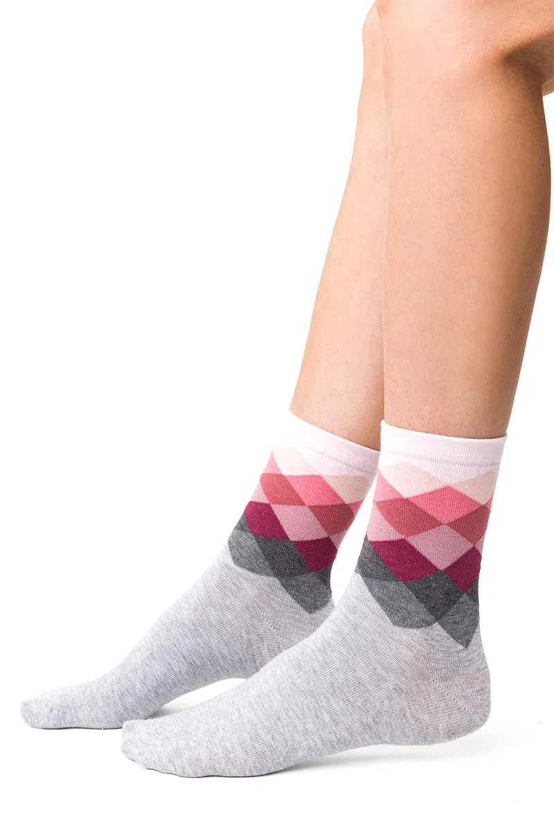 Šedé bavlněné ponožky Steven pro ženy s elastanem