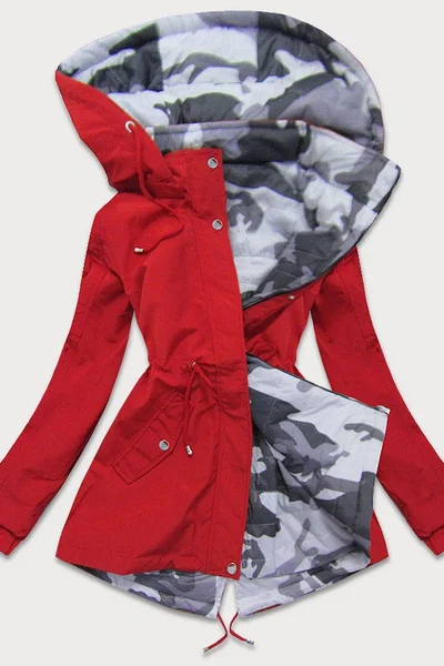 Oboustranná červená-moro bunda pro ženy parka s kapucí 092367 SPEED.A