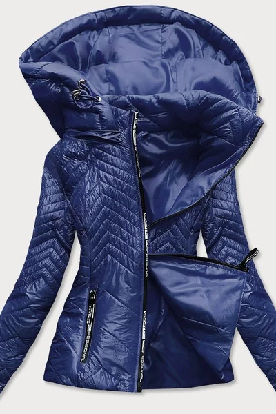 Tmavě modrá krátká dámská prošívaná bunda s kapucí M08QR0 S'WEST