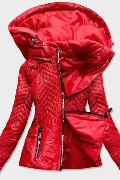 Krátká červená dámská prošívaná bunda s kapucí 469I96 S'WEST