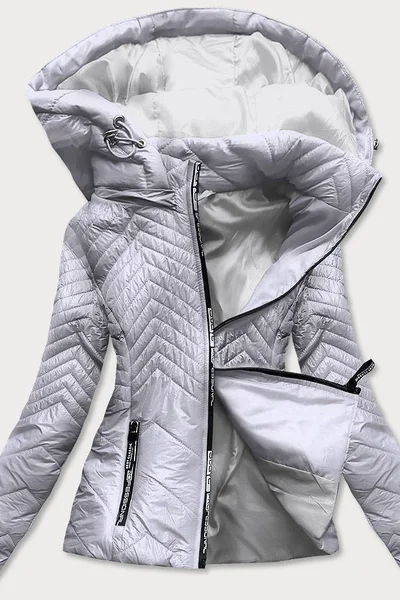 Krátká šedá prošívaná bunda pro ženy s kapucí 59P74M S'WEST