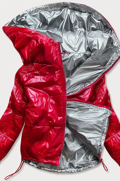 Lesklá červená prošívaná bunda pro ženy s kapucí 644I S'WEST