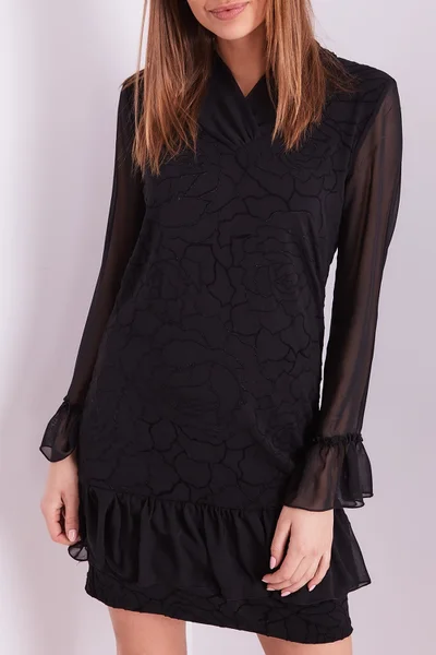 Černé šaty s jemným květinovým vzorem FPrice