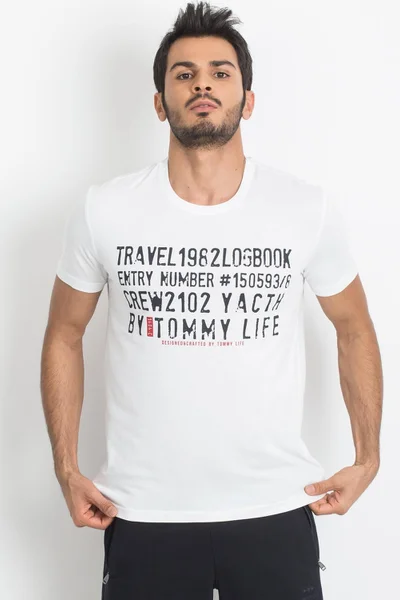Bílé pánské tričko TOMMY LIFE s nápisy FPrice