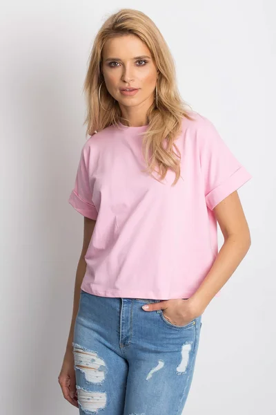 Dámské základní růžové bavlněné tričko FPrice