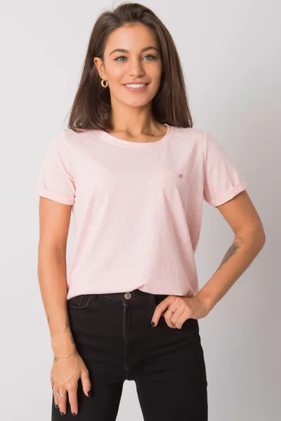 Základní růžové bavlněné tričko z melanže pro ženy FPrice