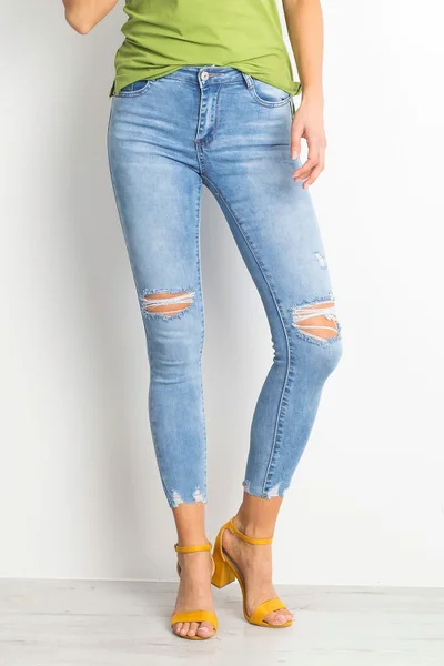 Dámské úzké džíny s otvory modré FPrice