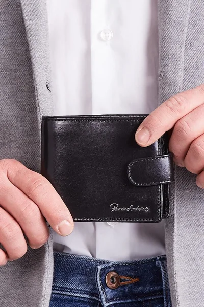 Pánská vodorovná černá kožená peněženka FPrice