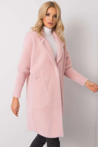 Dámský světle růžový kabát z alpaky s kapsami FPrice