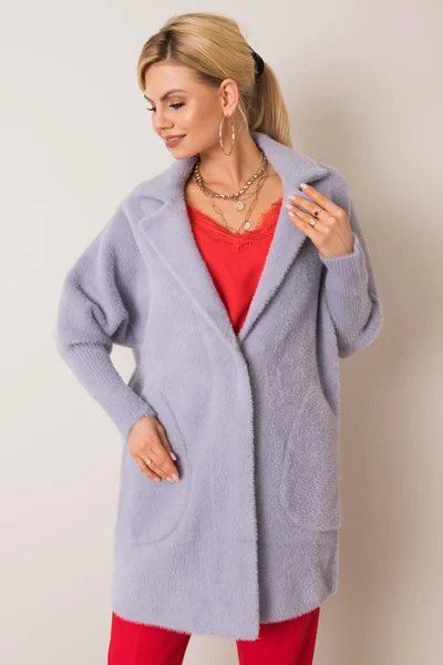Dámský šedý načechraný kabát z alpaky FPrice