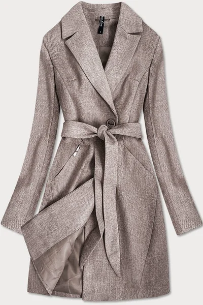 Hnědý dámský kabát s drobným károvaným vzorem UDGKY0 ROSSE LINE