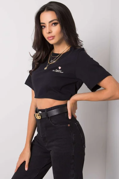 Černé dámské tričko s výšivkou FPrice