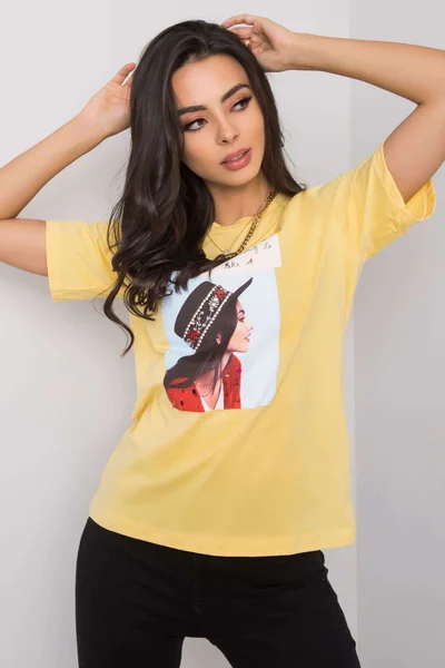 Žluté dámské tričko s potiskem FPrice