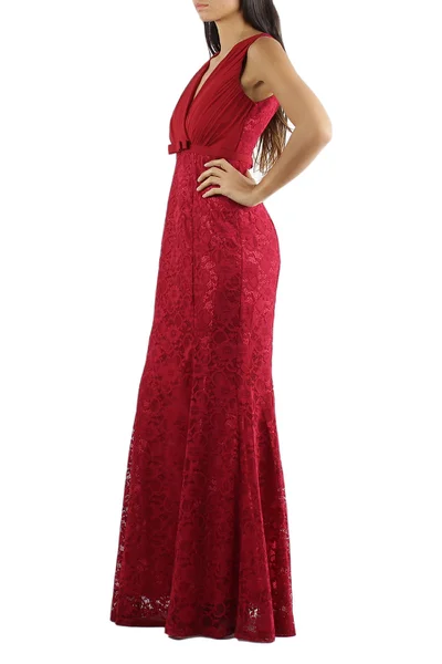 Dámské společenské šaty krajkové dlouhé luxusní značkové CHARM'S Paris červené - Červená -