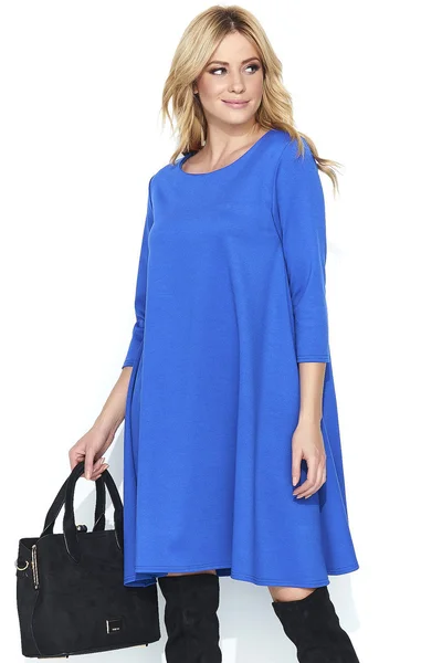 Dámské šaty na denní nošení ve volném střihu středně dlouhé modré - Modrá - Makadamia