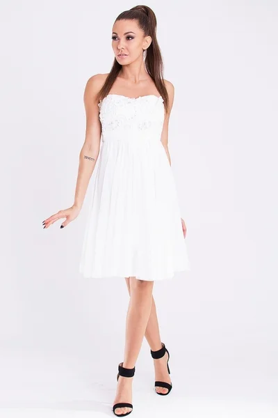 Dámské značkové šaty EVA & LOLA s rozšířenou sukní bílé - Bílá S - EVA&LOLA