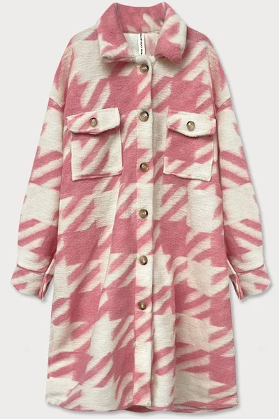 Růžový dámský košilový kabát s pepitovým vzorem 3N4918 MADE IN ITALY