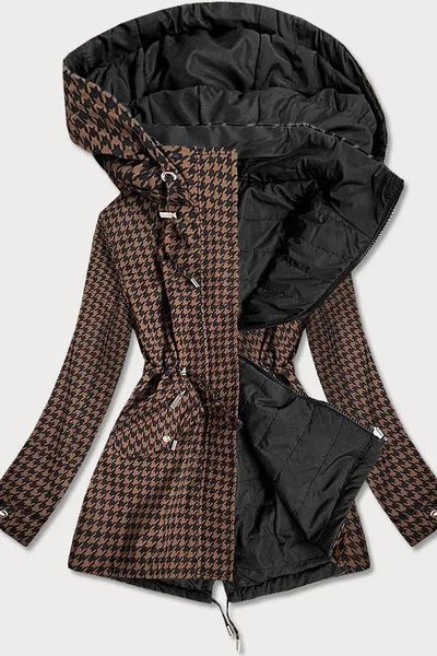 Hnědo-černá oboustranná bunda pro ženy s pepitovým vzorem A43 MHM