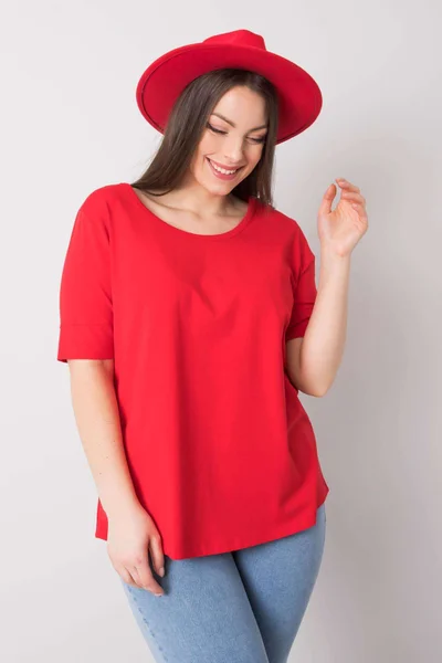 Dámské červené bavlněné tričko nadměrné velikosti FPrice
