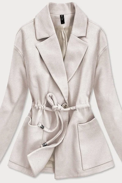 Volný dámský krátký kabát v barvě ecru HP333 ROSSE LINE