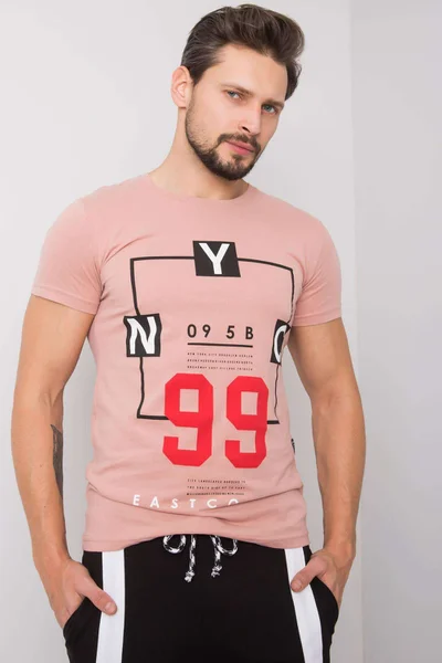 Pánské práškově růžové tričko s textovým potiskem FPrice