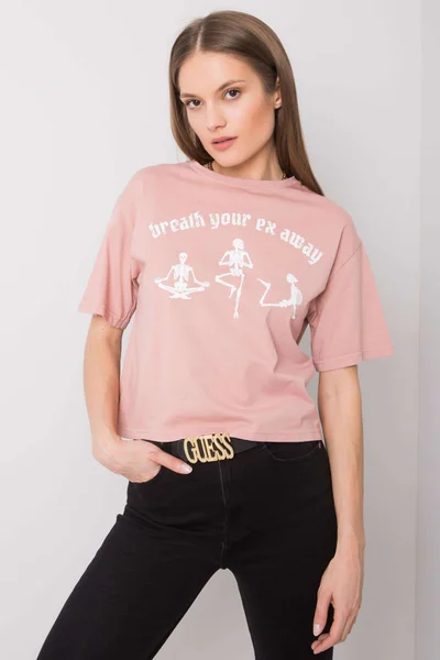 Dámské RUE PARIS Pudrově růžové tričko s potiskem FPrice