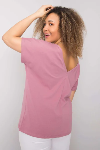 Dámské pudrově růžové bavlněné tričko plus size FPrice