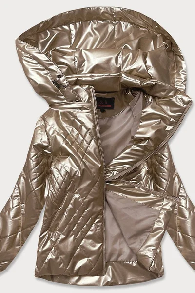 Lesklá bunda pro ženy v kapučínové barvě 87B3X1 6&8 Fashion