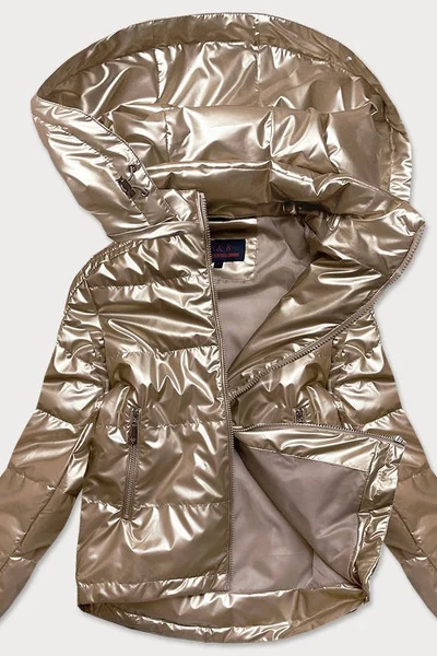 Lesklá dámská oversize bunda v barvě kapučíno B08E29 6&8 Fashion
