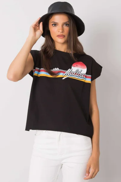 Černé bavlněné dámské tričko s potiskem FPrice