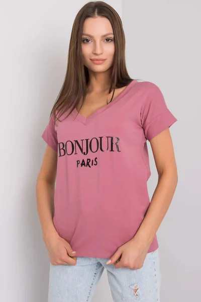 Pudrově růžové dámské tričko s potiskem FPrice