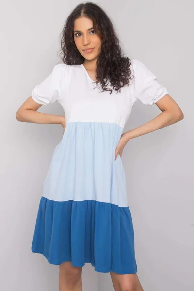 RUE PARIS Bílé a modré bavlněné šaty FPrice