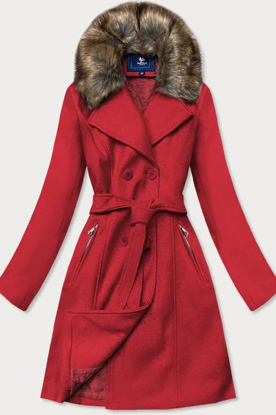 Červený dámský kabát s kožešinou 68I9P Ann Gissy