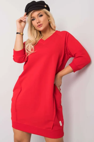 Dámské červené plus size šaty s kapsami FPrice