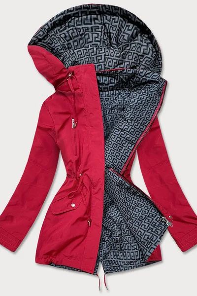 Červeno-šedá oboustranná bunda pro ženy parka H00 MHM