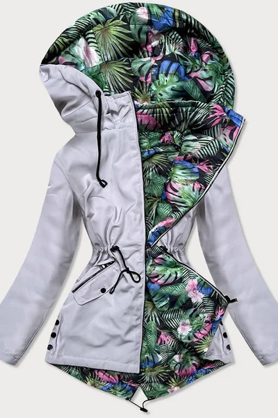Šedáse vzorem listů oboustranná bunda pro ženy s kapucí 59QK FC MINA