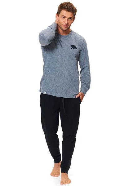 Bavlněné pyžamo pro muže Bear šedé Dn-nightwear