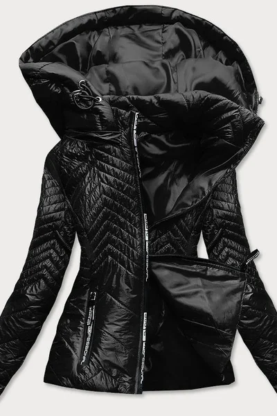 Krátká černá prošívaná bunda pro ženy s kapucí 694 S'WEST