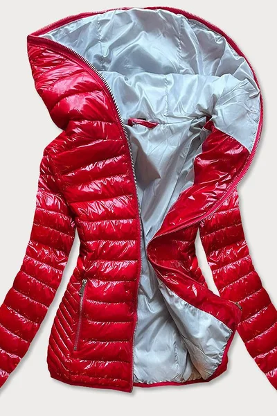 Červená prošívaná bunda pro ženy s kapucí P4Z60 S'WEST
