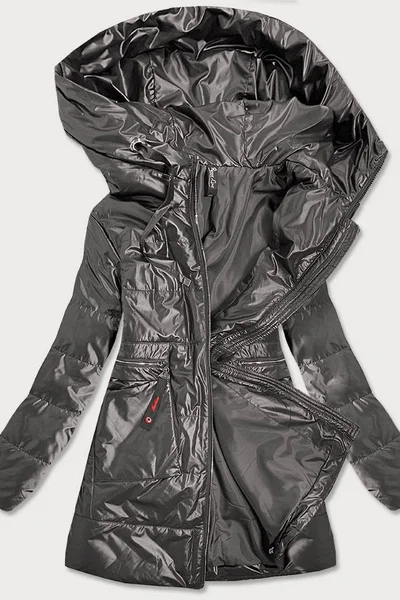 Dámská prošívaná bunda v grafitové barvě s kapucí H01IBC ROSSE LINE