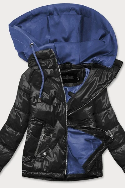 Černomodrá bunda pro ženy s kapucí T03F6 BH FOREVER