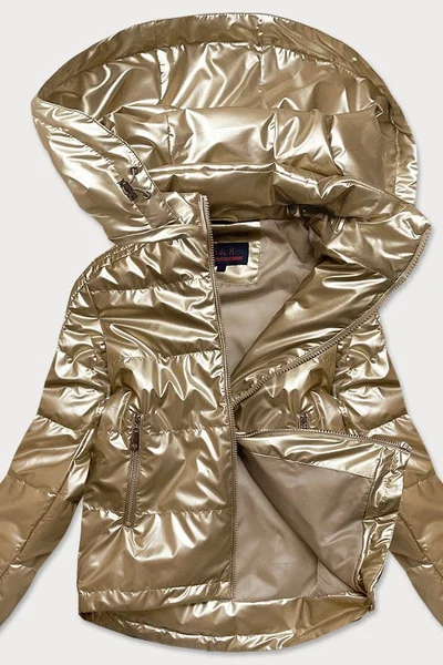 Zlatá dámská lesklá bunda oversize 6A83R7 6&8 Fashion