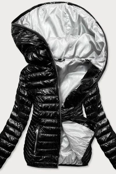 Černá dámská prošívaná bunda s kapucí 7AEY97 S'WEST