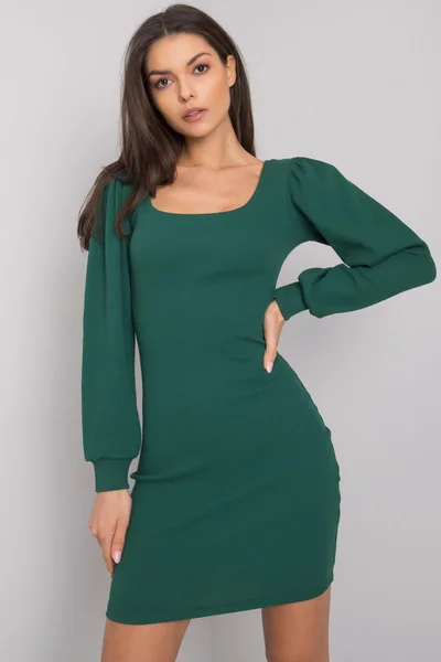 Dámské RUE PARIS Tmavě zelené šaty s dlouhým rukávem FPrice