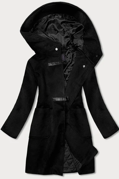 Krátký černý dámský kabát s kapucí C9QX2 Ann Gissy