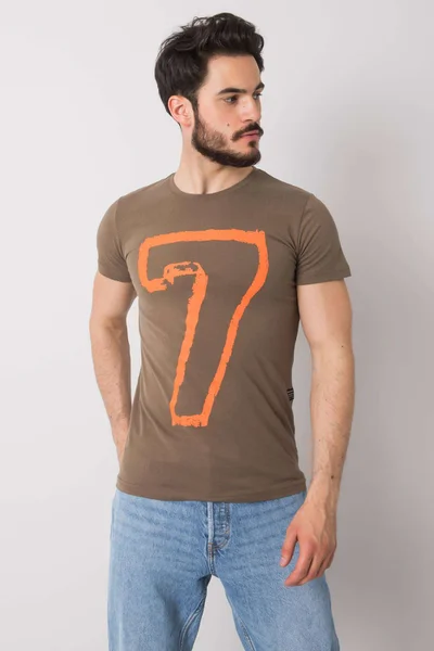 Pánské khaki bavlněné tričko s potiskem pro muže FPrice