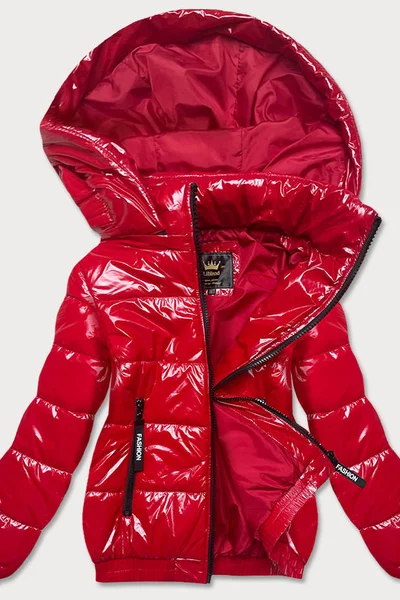 Lesklá červená bunda pro ženy se stahovacím lemem 6W96Z Libland
